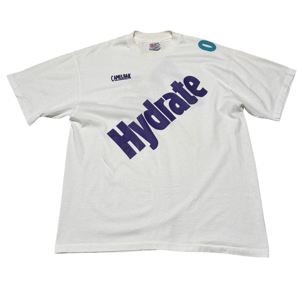 VTG 90s Camelbak Hydrate or Die‎ Promo T Shirt USA Made Single Stitch XL 22.5x29